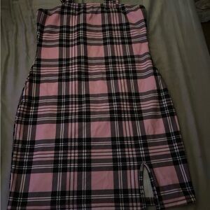 SHEIN Pink and Black Plaid Mini Dress